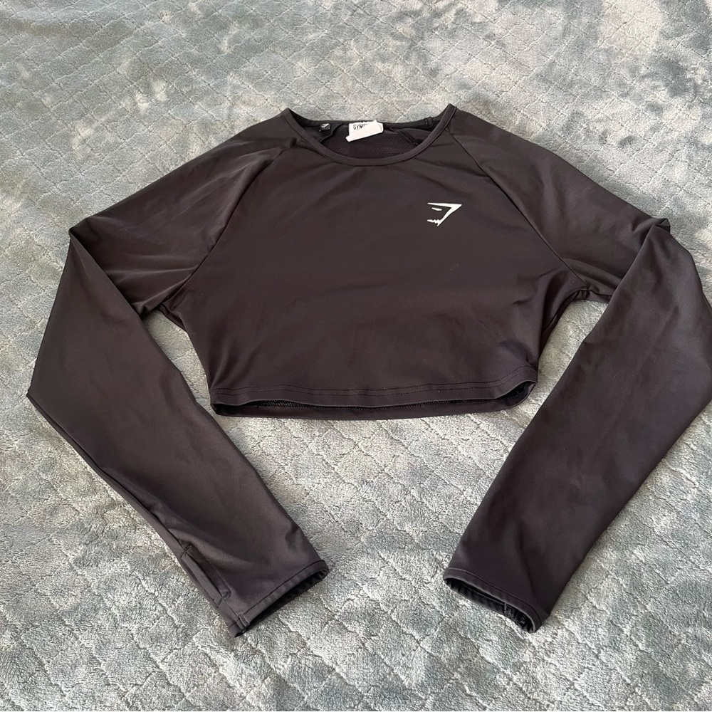 Gymshark Black Fitted‎ Long Sleeve workout Crop Top thumb holsters xs